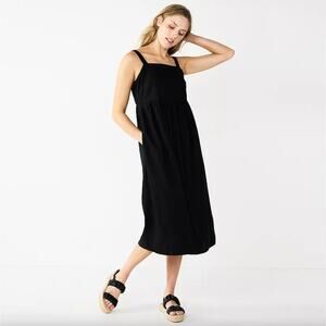 Sonoma Sleeveless Linen Blend Cami Midi Dress Size Medium LBD Breathable Casual